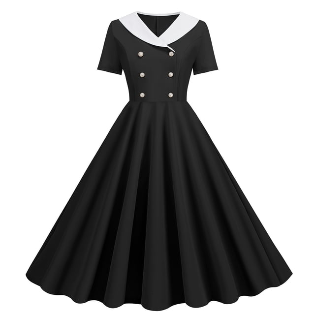 Babysbule Robe pour Femme 2024 Été Mode Femmes Décontractée Unie Vintage à Manches Courtes à Col en V Robe Mini pour Dames