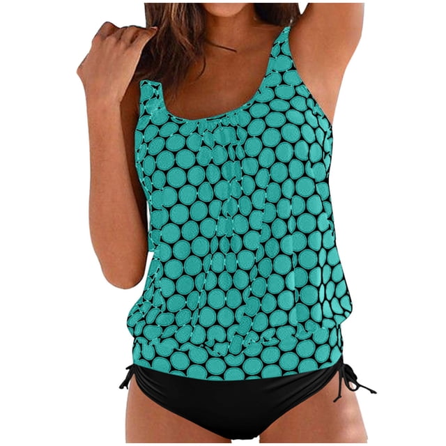 Cameland Womens Tummy Control Swimsuits Plus Size Blouson Printed Tankini Swimsuits 2 Piece Bathing Suits Tops with Boyshorts Modest Loose Fit Swimwear
