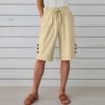 thumbnail image 1 of LVHAOGJOB Plus Size Shorts for Women with Pockets Linen Summer Elastic Waist Drawstring Solid Color Ladies Shorts Pants Beige, 1 of 7
