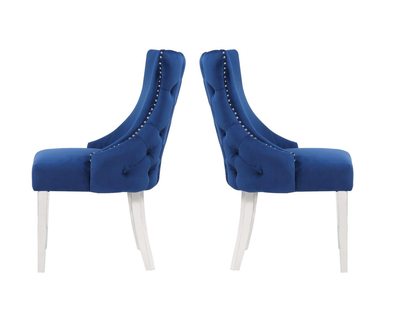 Chaise Odie en bleu, chaise de salle à manger avec garniture cloutée, chaise de salle à manger en velours, chaise de salle à manger avec pieds en acier inoxydable pour cuisine et salon - Ensemble 2