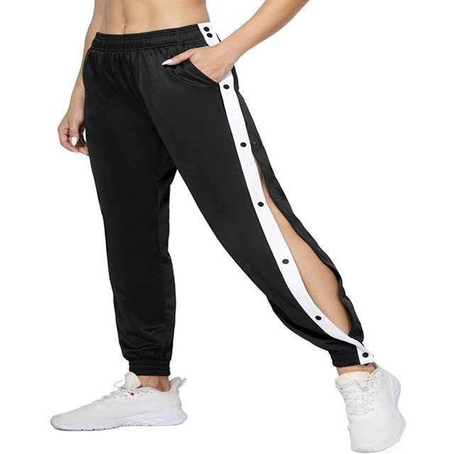 Women Sweatpants Side Split Snap Button Joggers Tear-Away Workout Pants