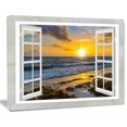 thumbnail image 1 of Design Art Open Window to Bright Yellow Sunset Modern Seascape Canvas Artwork Print, 1 of 2