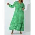 thumbnail image 2 of Kmbangi Robe Longue pour Femmes à Imprimé Géométrique, Col en V, Manches Longues Bouffantes, Coupe Ample, Robe Mode pour le Printemps et l'Été, 2 of 9