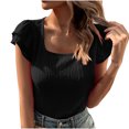 thumbnail image 1 of RKSTN Womens Tops Fashion Short Sleeve Round Neck Pleated Comfortable Blouses Tops Slim Fit Solid Color Versatile Summer Tops, 1 of 4