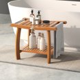 thumbnail image 2 of Gymax Teak Wood Shower Bench 2-Tier Wooden Shower Stool w/ Curved Seat Handles Large, 2 of 10
