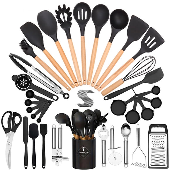 Kitchen Utensils Set 44 Pcs Non Stick Silicone Cooking Utensils Set with Wooden Handle Kitchen Gadgets Tools Set for Nonstick Cookware Christmas Decor Fall Decor