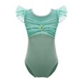 thumbnail image 1 of CHUANK Kids Girls Ballet Dance Gymnastics Leotard Tutu Ruffle Sleeve Ruched Mesh Bodysuit Ballerina Dancing Class Performance Dancewear, 1 of 7