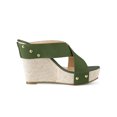 thumbnail image 3 of BLISSFUL STEP Sandales à Plateforme en Lin pour Femmes à Talon Compensé, Bout Ouvert, Brides Croisées, Vert Foncé 7, 3 of 7
