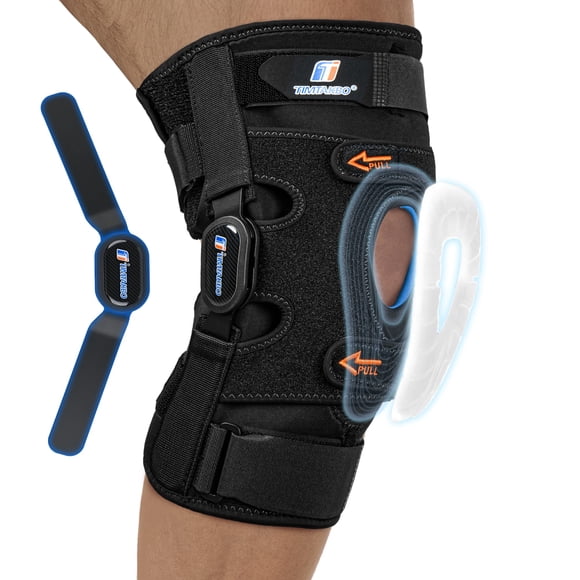 Genouillère pour Hommes/femmes, Genouillère à Charnière avec Stabilisateurs Latéraux en Métal, Soutien du Genou avec Coussinet en Gel pour Rotule et Fixation à Sangle en X, Genouillères pour le Soulagement de la Douleur au Genou, Ménisque