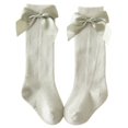 thumbnail image 1 of Little Girls Stockings  Plain Color/Patchwork Side Bow-Knot Midi Tube Socks  Breathable Elastic Knee-Length Socks, 1 of 5