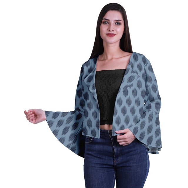 Moomaya Printed Summer Clothes For Women Front Open Bell Sleeve Short Shrug Cardigan