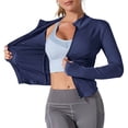 thumbnail image 4 of Veste Bleu Royal à Manches Longues pour Femmes Automne Hiver Col Bateau Imprimé Soleil Tunique Ajustée Sport Gym Yoga Décontractée Course Sortie Protection Solaire Veste Basique Ensembles Dames 2025 L, 4 of 5