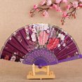 thumbnail image 3 of YAOMOBB Exquisite Craftsmanship Fan Chinese Style Folding Fan Hot Stamping Silk Fabric Handheld Fan with Gold Edge Flower Patterns for Wedding Dancing, 3 of 7