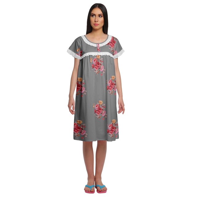 Moomaya Robe de Nuit Imprimée à Manches Courtes Longueur Genou Col Rond