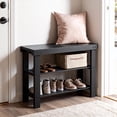 thumbnail image 1 of LEDREM 3-Tier Bamboo Shoe Rack Bench, Entryway Storage Organizer with 2 Shelves, Multi-Purpose Hallway Seat & Shelf, Holds 286lb, Easy Assembly, Ink Black, 1 of 6