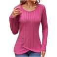 thumbnail image 1 of Timegard Blouse for Women Long Sleeve Ribbed Round Neck Button Tops Fall Winter Casual Comfy Tunic Tops, 1 of 8