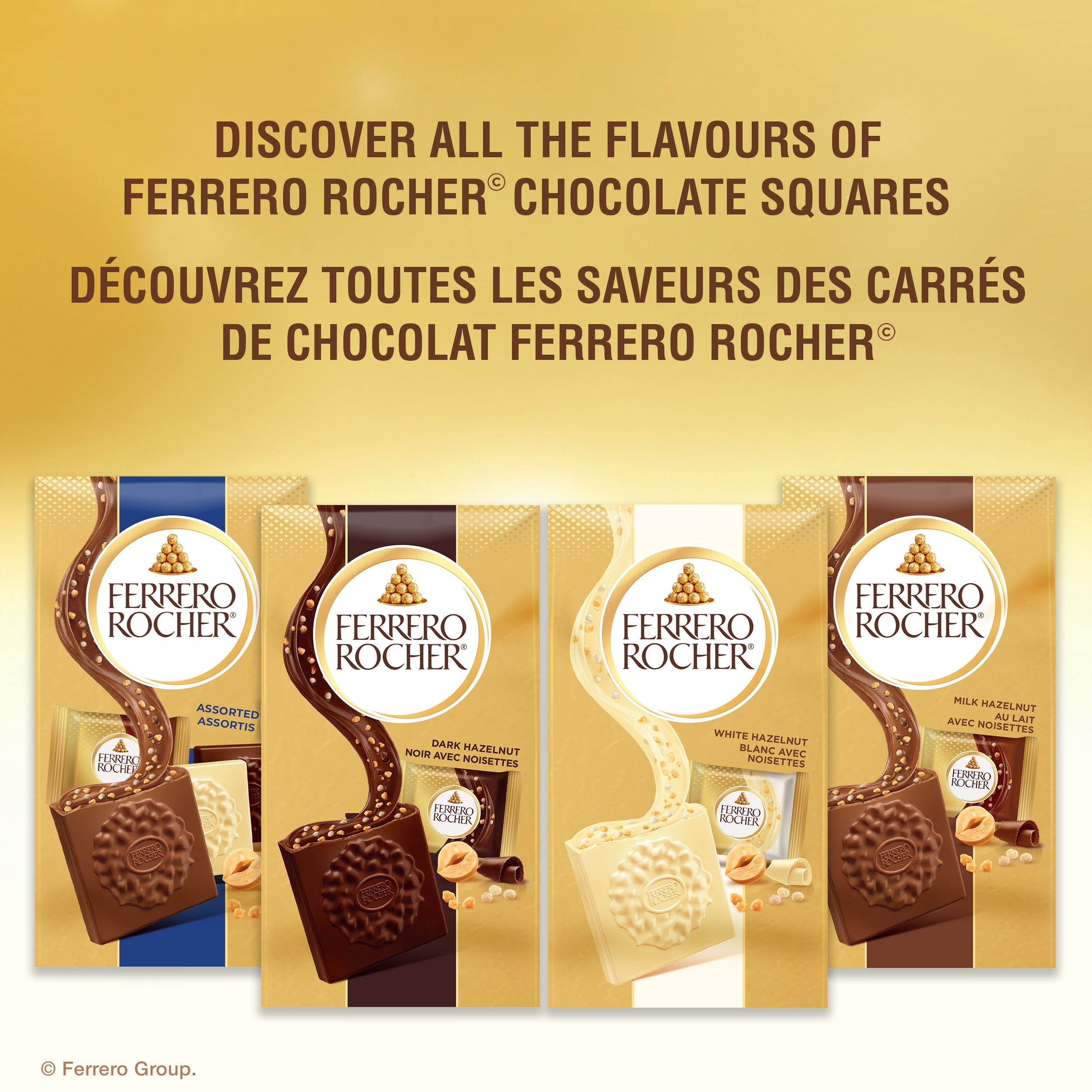 FERRERO ROCHER, 10 Emballés Individuellement, Carrés de Chocolat Noir aux Noisettes de Qualité Supérieure