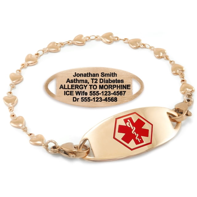 MedicEngraved Rose Gold Stainless Steel Custom Medical Alert Bracelet - 5mm Heart Link