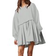 thumbnail image 1 of Womens Oversized Sweatshirt Dress Long Flowy Patchwork Pullover Tops Cute Drop Shoulder Sweatshirts Fall Long Sleeve Mini Dress Teen Girls Crewneck Solid Tunic Pleated Loose Clothing Beig, 1 of 5