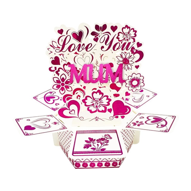 KLKCMS Popup Card Handmade Romantic Flower Heart Decorative for Holiday Wedding Her Mum