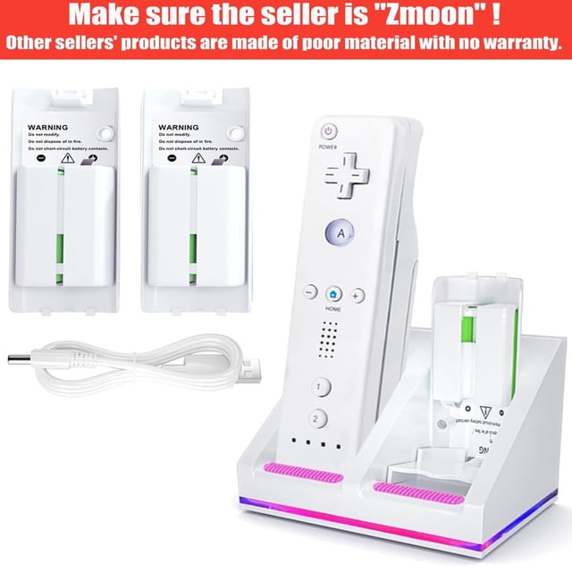 HLONK Charger Docking Station for Wii Remote Controller 2pcs Batteries for Wii Remote Charger 2800mAh