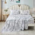 thumbnail image 3 of Move Over 4 pcs White Black Plants Sheet Set King Country Style Fitted Sheet Black Plants Pattern All Around Elastics Deep Pocket Sheet, 3 of 8