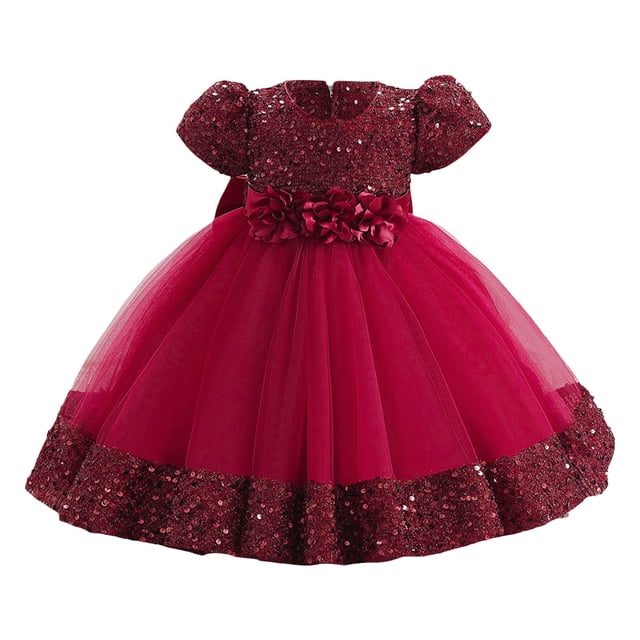 Robe Formelle pour Filles, Manches Bouffantes, Robe de Bal, Robe en Tulle, Robe de Princesse pour Filles 6-12 Mois