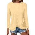 thumbnail image 4 of Plebaso Women's Long Sleeve Eyelet Tops Crew Neck Ruffle Blouses Dressy Irregular Hem Womens Spring Shirts, 4 of 7