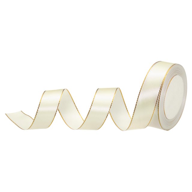 Unique Bargains 1 Inch 25 Yard Wide Satin Ribbon with Gold Edges Grosgrain Fabric Ribbon for Gift Wrapping, Cream White