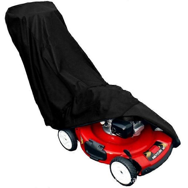 Outdoors Lawn Mower Cover - Heavy Duty Polyester Oxford Waterproof, UV Protection Universal Fit with Drawstring & Cover Storage Bag, Black