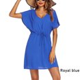 thumbnail image 4 of Robes à Col en V pour Femmes Mode Taille S-TTG Manches Courtes Jupe de Plage au-Dessus du Genou Robe Unie Robe de Plage Mode Urbaine Bleu Gem TG, 4 of 7