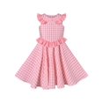 thumbnail image 1 of Robe Fille à Volants Rose à Carreaux à Carreaux Boutonnée Sans Manches Col Rond 4 Ans, 1 of 6