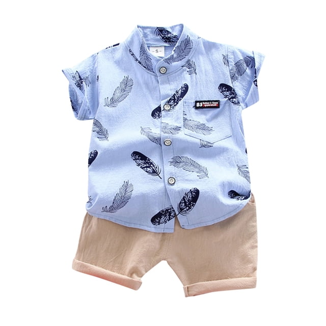 MIASHUI Toddler Boy Cotton Summer Short Sleeve T-Shirt and Short Set,Blue,2-3 Years