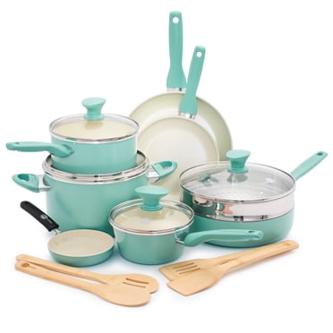 GreenPan Rio Healthy Ceramic Nonstick 16 Piece Cookware Set, PFAS-Free, Dishwasher Safe, Turquoise