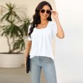 thumbnail image 1 of AherBiu T-Shirts pour Femmes à Encolure Carrée, Coupe Ample, Plissés, Tendance, Décontractés, Confortables, Manches Courtes, T-Shirts, 1 of 5