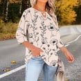thumbnail image 3 of T-Shirt à Col Rond pour Femme Grande Taille, Découpes à l'Avant Manches Raglan Trois-Quarts, Blouse Décontractée Coupe Ample avec Imprimé Unique, Haut Respirant pour l'Été, Tenue Quotidienne, 3 of 6