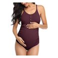 thumbnail image 1 of Maternity Swimsuit One Piece Bathing Suit Button Neck Cross (Wine，XXL), 1 of 4