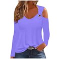 thumbnail image 1 of Yuyuzo Womens Tunic Tops Cold Shoulder Long Sleeve Shirts Loose Solid Color Lightweight Tee Tops, 1 of 5