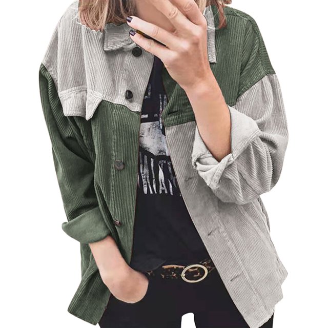 IROINID Veste Surchemise Courte pour Femmes Rayures Manches Longues Cardigan Long Décontracté Patchwork, Vert
