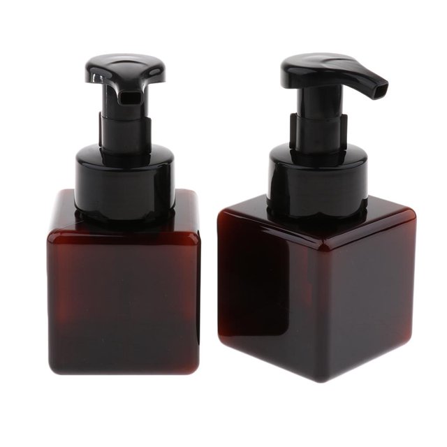 2 Pcs 250ml Bouteille Carrée Vide Rechargeable en Plastique pour Mousse Pompe à Mousse Récipient - Brun