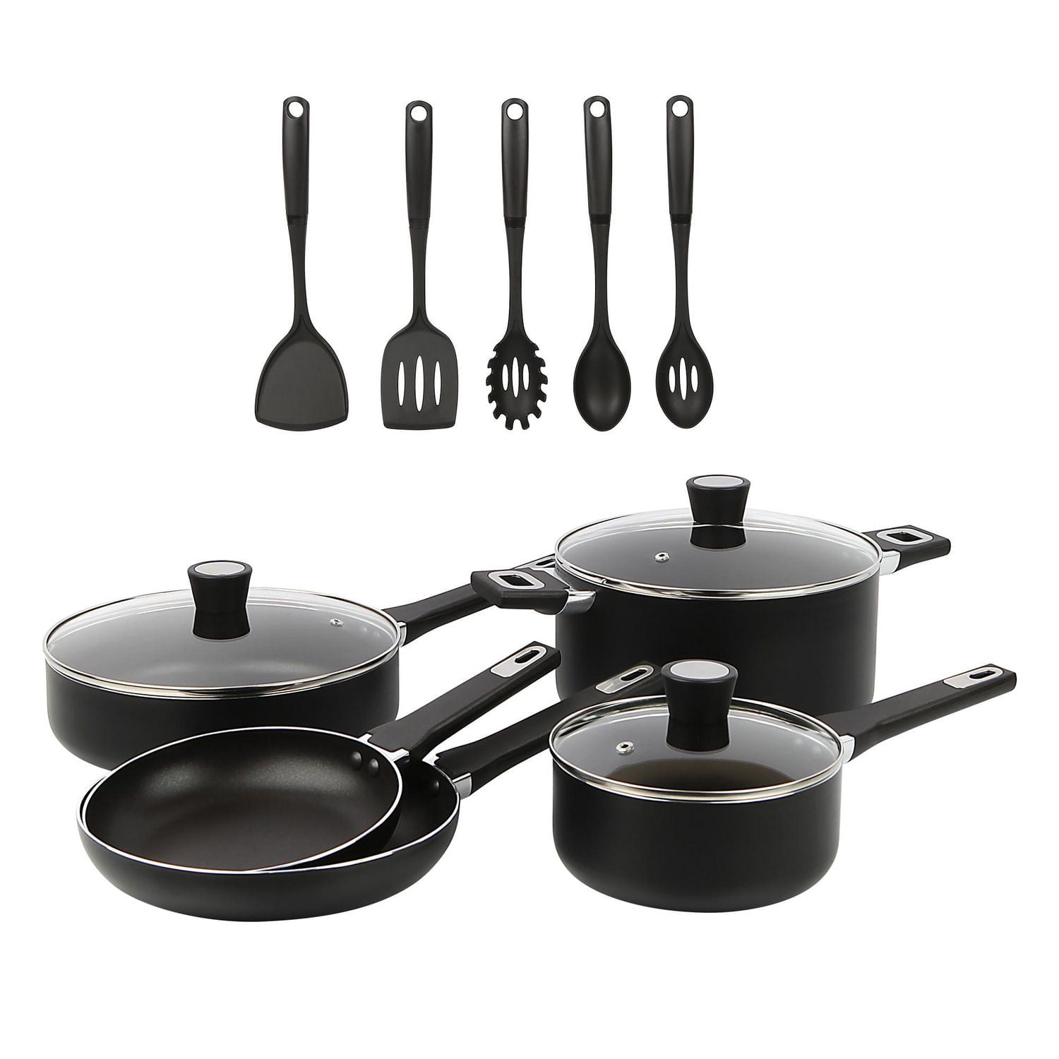 Mainstays Aluminum Nonstick 13pcs Cookware Set Black