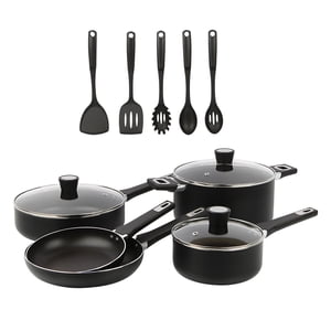 Mainstays Antiadhésif en aluminium 13pcs Ensemble de produits de cuisine noir