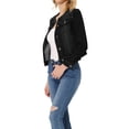 thumbnail image 4 of INSPIRE CHIC Veste en Denim Courte Sans Col à Manches Longues Boutonnée pour Femme Noir TG, 4 of 5
