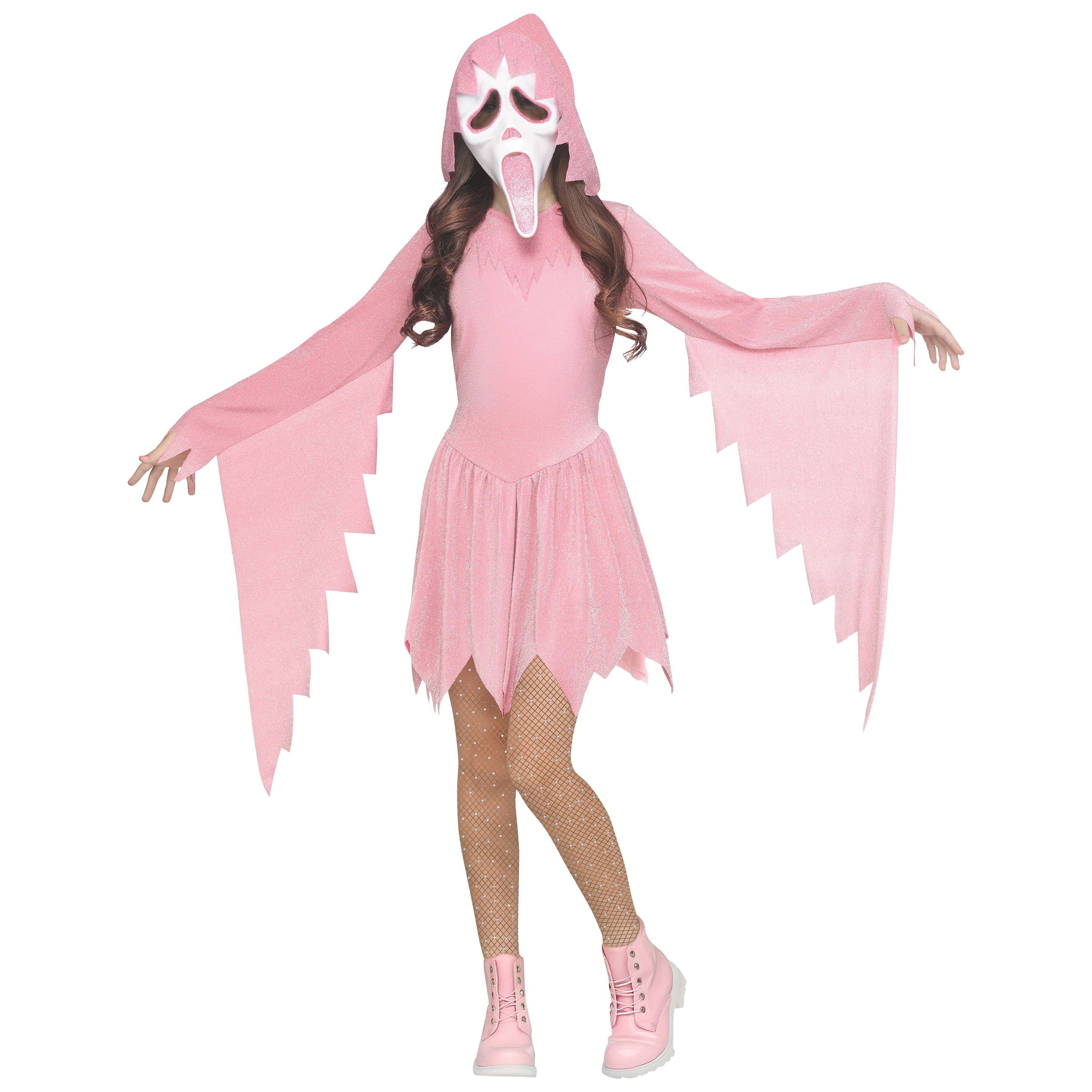 Costume d’Halloween Ghost Face pour enfants, rose pastel, filles taille L 10-12, par Fun World