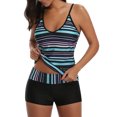 thumbnail image 1 of FAROOT Women Tankinis Swimsuit Stripe Pattern V-neck Spaghetti Straps Tops Middle Waist Patchwork Pantie Bathing Suits, 1 of 7