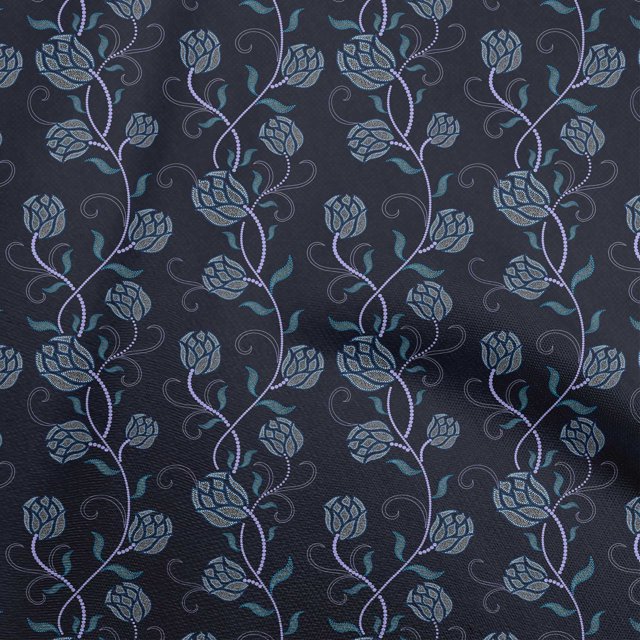oneOone Velvet Medium Blue Fabric Floral Sewing Material Print Fabric By The Yard 58 Inch Wide