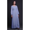 thumbnail image 3 of Bimba Robe Maxi à Manches Longues pour Femmes en Georgette Mousse Imprimée de Feuilles et d'Azalée à Taille Élastique - Grande, 3 of 5