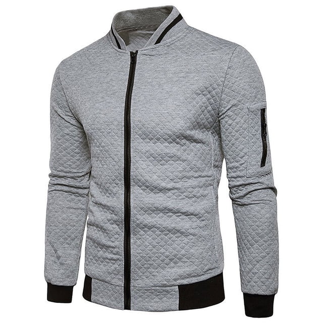 Liyamei Men's Fall/winter Stand-up Collar Solid Color Plaid Zipper Sweater Baseball Uniform Sports Suit