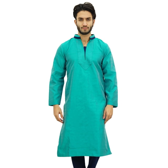 Atasi Ensemble Kurta Pyjama Vert de Fête pour Homme, Chemise Dupion Longue - Petit