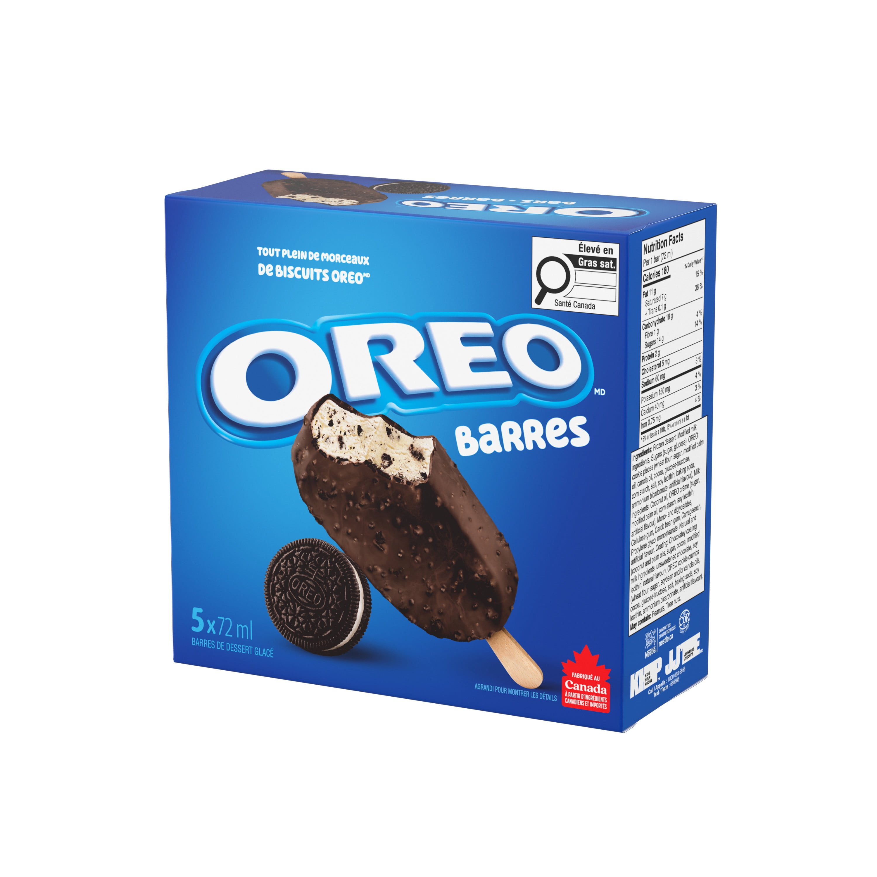 CHRISTIE OREO Barres, dessert glacé à la vanille avec biscuits OREO et enrobage chocolaté 360 ml